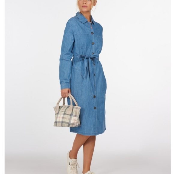 Barbour Dresses & Skirts - Barbour Tynemouth Denim Utility Shirt Midi Dress In Authentic Wash 10
